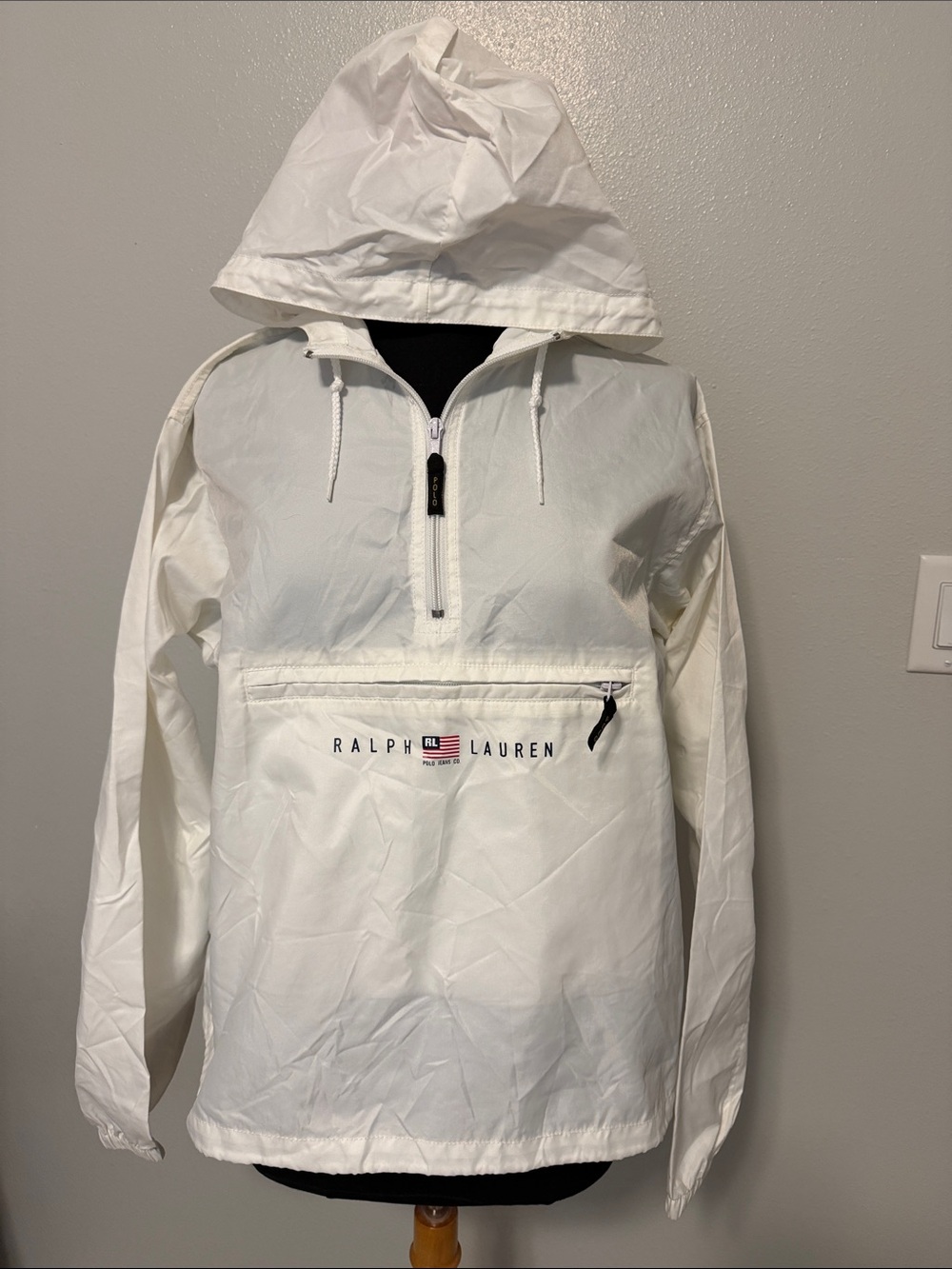 Ralph Lauren White Hooded Pullover Windbreaker
